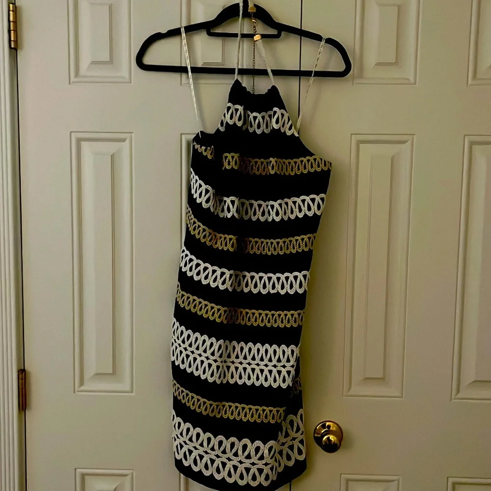 Gorgeous Lilly Navy, White, and Gold Dress - Picture 1 of 7